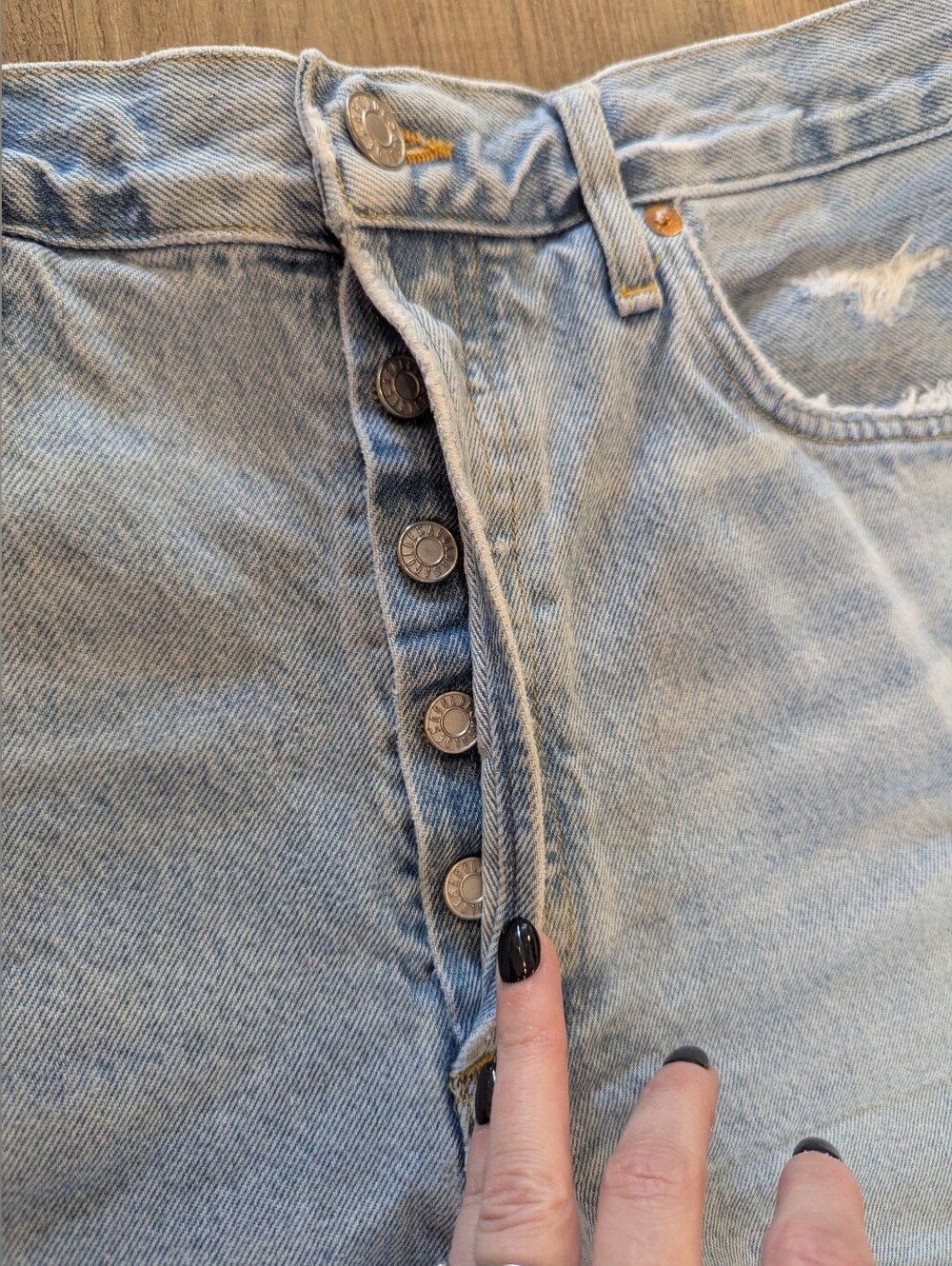 Agolde Light Blue Distressed High-Rise Denim Shorts - Picture 7 of 9